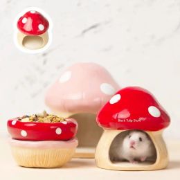 Cages Hamster Ceramic House Mushroom Forme Curieuse et belle adaptation à la nature de la maison de compagnie de meuble Hamsters