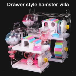 Kooien Hamsterhuis Acryl Kooi voor kleine huisdieren Transparant Oversized Villa Cavia Basiskooi Speelgoedbenodigdheden Pakket Nest met de pijp