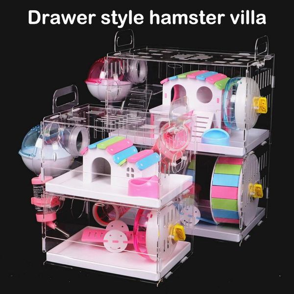 Cages Hamster House Acrylique Petite Cage Pour Animaux De Compagnie Transparent Surdimensionné Villa Cobaye Cage De Base Jouet Fournitures Paquet Nid Avec Le Tuyau