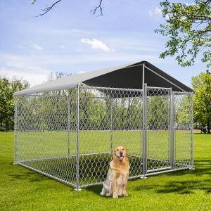 Kooien Heavy Duty Outdoor Hondenkennel Chain Link Hondenkooi Hondenbox Hondenrennen met slot UV-waterdicht dak voor achtertuin