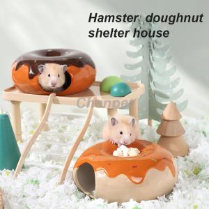 Kooien Hoge Qulity Leuke Donut Vorm Hamsters Onderdak Huis Klein Huisdier Keramiek Nesten Rat Speelgoed Hamster Accessoires