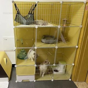 Cages Indoor Cats Cages Transparent House Balcony Pet Cat Cat Fence With Toilet Cat Litter Box Pet Villa Pet Cage Cat House Cats Villa