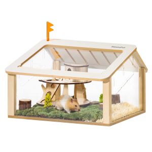 Cages MEWOOFUN Petite cage à hamster avec maison en bois acrylique pour hamster, maison pour animaux, lit pour animaux de compagnie