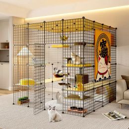 Cages Cages à chat en fer forgé modernes maison intérieure maison de chat minimaliste grande villa de chat animalerie cage multicouche de luxe légère pour chats