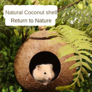 Kooien natuurlijke kleine kokoskooien met kleine huisdieren, huisdierkooi voor hamster, cavia, muizen, eekhoorn, houten huis voor rattenknaagdier, schattig dierennest