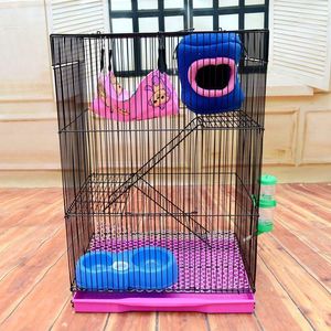 Cages Nouvelle Cage pour animaux de compagnie multicouche noire à trois couches pliante écureuil Cage à oiseaux audacieuse Portable Villa pour animaux de compagnie maison de Hamster
