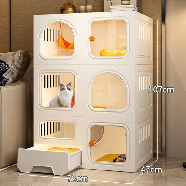 Jaulas Jaulas nórdicas transparentes para gatos con inodoro, casa para gatos, Villa de lujo para gatos, gabinete interior para gatos, caja de arena para gatos, jaula integrada para gatos