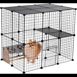 Cages PAWZ Road Parc pour animaux de compagnie, clôture métallique portable pour petits animaux avec panneaux en résine noire pour petits animaux, chiots, chatons