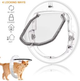 Cages Chatière de sécurité silencieuse, verrouillage à 4 voies avec fermeture magnétique puissante, chatière transparente pour petits chats et chiens jusqu'à 10 kg
