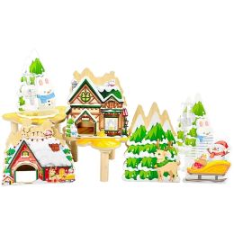 Cages pour animaux de compagnie Hamster maison en bois mignon peint Style de noël abri d'évasion maison en bois cochon d'inde Hamster paysage nid fournitures