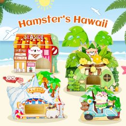 Cages pour animaux de compagnie Hamster maison en bois mignon peint Style d'été hawaïen tente d'évasion maison en bois cochon d'Inde Hamster paysage nid fournitures