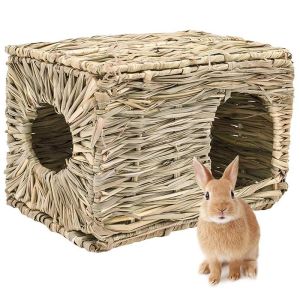 Cages Lapin Lit Pliable Hamster Accessoires Maison Guinée Tapis Nids Herbe Jouet Cages Tissé Petit Animal Cochon Animaux Lapin Pour Lapin À Mâcher