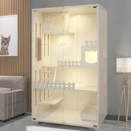 Cages Cages à chat en bois massif Super grande Villa pour chat maison à deux étages pour chat maison de luxe nid de chat armoire pour chat maison pour chat pour animaux de compagnie d'intérieur