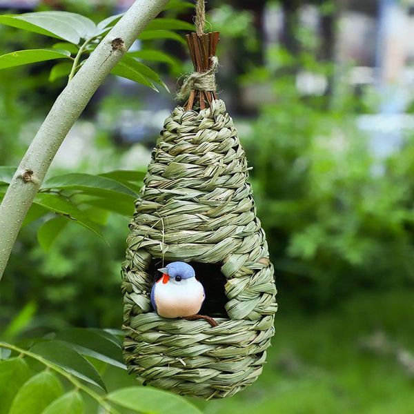 Jaulas Jaula de paja manual para exteriores, colgante de nido cálido, es la mejor casa para pájaros, suministros para mascotas, decoración del hogar, nido de pájaro