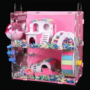 Cages Transparent Hamster maison acrylique Hamster cobaye Cage surdimensionné Villa petit nid pour animaux de compagnie jouet fournitures ensemble accessoires pour Hamster
