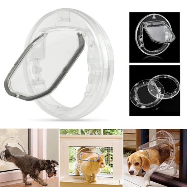 Cages Porte de compagnie transparente avec serrure pour chat Poid Porte de chien avec verrouillage Porte ronde Fenêtre de vitre coulissante Porte bidirectionnelle