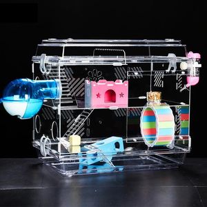 Cages Traystyle Hamster House Acrylique Surdimensionné Villa Package Cage de Cochon d'Inde Transparent Petite Boîte d'alimentation pour Animaux de Compagnie Simple Double Couche