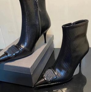 Cagole bootie zwarte dames stiletto hiel mode laarzen mules hagedis echt leer puntige tenen zip enkel laarzen luxe designer fabrieksschoenen