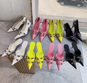 Cagole Heel Sandaalontwerper Rivet Studs gespen Casual schoenen vrouwen luxe topkwaliteit mode wit zwart geel trouwfeest hoge hakken