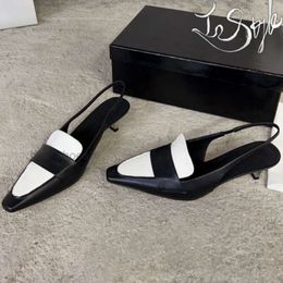 Cainluo Designer pour femmes talon bas 4 cm bout pointu été sandales décontractées noir charmante robe chaussures Mule grosse taille EUR 35-40