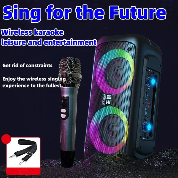 CAIXA DE SOM Bluetooth Speaker Dual Color Light Hogar Karaoke Speaker Outdoor Portable de alto volumen Subwoofer de baile cuadrado