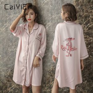 CAIYIER soie Sexy robe de nuit femmes vêtements de nuit rose vilain imprimé léopard Lingerie dormir hiver nuisette pour dames M-2XL 210924