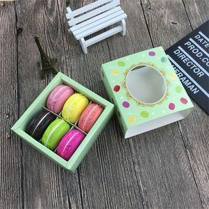 Cake Boxes Transparante Macaron Box 6-Cel Chocoladedozen Vierkant Cookies Biscuit Papier Verpakking Doos 12 * 11 * 5.2cm Roze groen