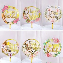 Outils de fleurs de gâteau Topper Light Joyeux anniversaire Carte insérée en acrylique Elegant Party Party Baking Decoration Supplies CPA5644 Drop de Otl4r