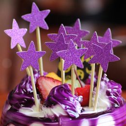 Pastel Glitter Star Tarjeta insertada Hornear Cupcakes Decoración de cumpleaños Estrellas Cupcake Tarjetas de papel Banner Fiesta del té Decoración de la boda Herramienta BH7539 TQQ
