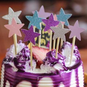 Cake glitter ster ingevoegde kaart cupcake papieren kaarten banner bakken cupcakes verjaardag decor sterren thee feest bruiloft decoratie tool th0512