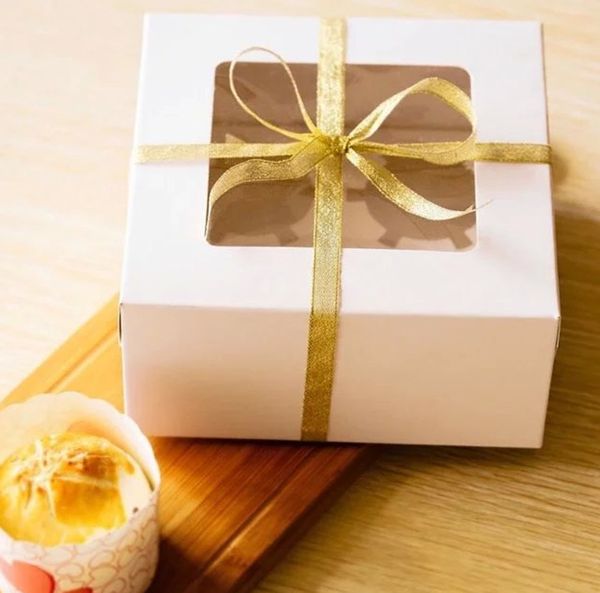 Cajas de papel para pasteles, taza blanca con ventana, caja de regalo, embalaje de 4 tazas, cajas de dulces de pudín, 16*16*7,5 cm