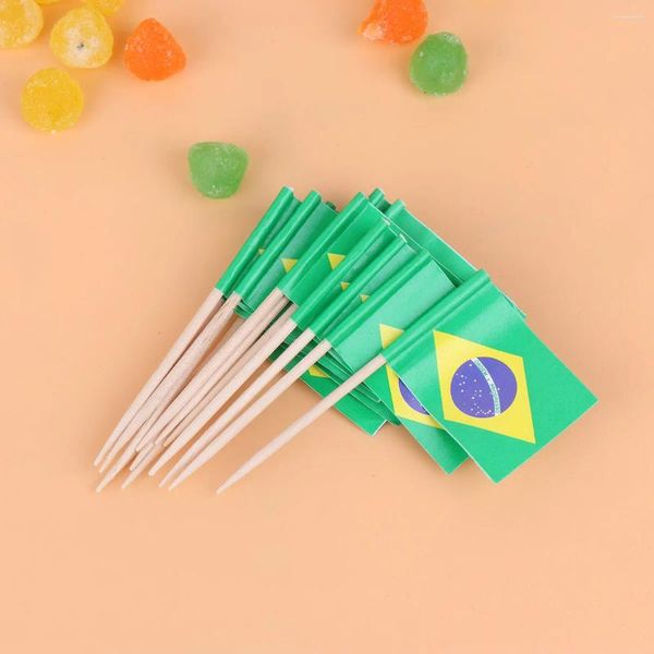 Outils de gâteau 100pcs Brésil Drapeau national Design Toppers Creative Fruits Cupcake Insert Décor Cure-dents Fournitures de fête