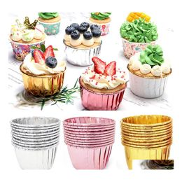 Outils de gâteau 10pcs Cupcake Paper Cup Oilproof Liner Plaque de cuisson Case Caissettes de fête de mariage Golden Muffin Wrapper Drop Livraison Accueil Dh0Wx