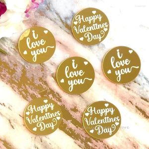 Cake Tools 10 stuks Happy Valentijnsdag Cupcake Toppers Acryl Ronde Goud Kleur I Love You Bruiloft Decoraties