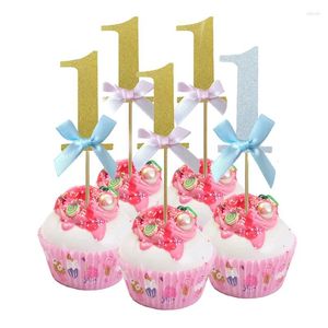 Outils de gâteau 10pcs argent bleu 1 un papier cupcake toppers paillettes numéro 1er bébé douche enfant faveurs garçon fille décorations de fête d'anniversaire