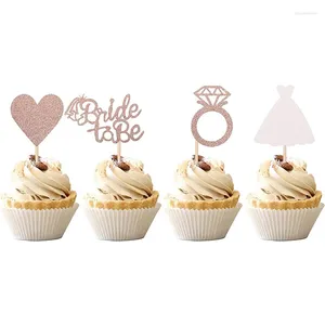 Outils de gâteau 12/24 pièces mariée à être bague en diamant Cupcake Toppers décorations de douche nuptiale de mariage fournitures de fête de Bachelorette en or Rose