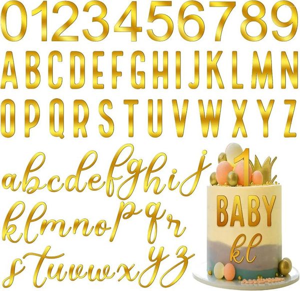 Herramientas para pasteles, 124 Uds., decoraciones de letras con números acrílicos de oro rosa, nombre de cumpleaños de princesa y Reina, decoración para magdalenas DIY, número