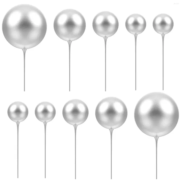 Outils de gâteau 12pcs ballon Topper rond boules d'argent en forme de Cupcake Toppers décoration pour anniversaire mariage Graduation