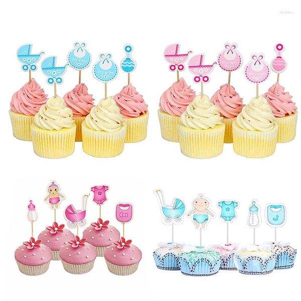 Outils à gâteau 18/24pcs Baby Shower Cupcake Toppers Boy Girl Chicks Gender Reveal Supplies Party Decor Decor Dessert INSERT CARD HOME