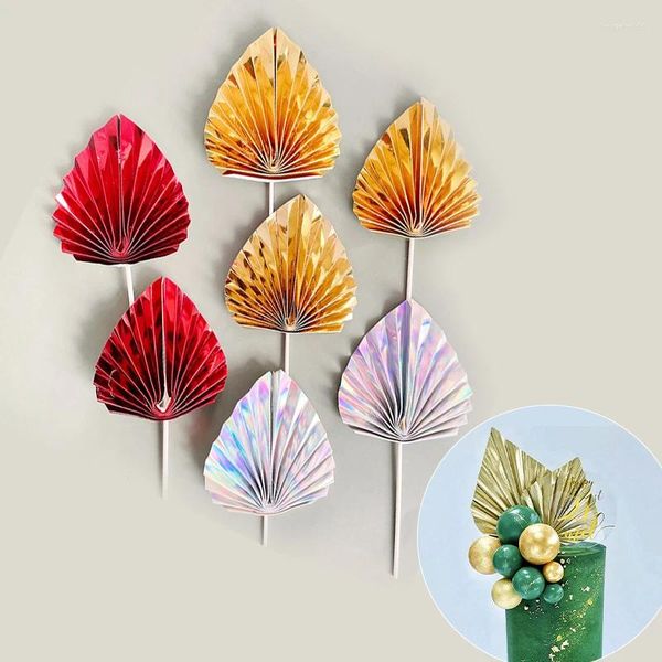 Outils de gâteau 1pcs papier fan topper feuille de palmier d'or anniversaire pour le mariage cupcake toppe décorations de fête d'enfant