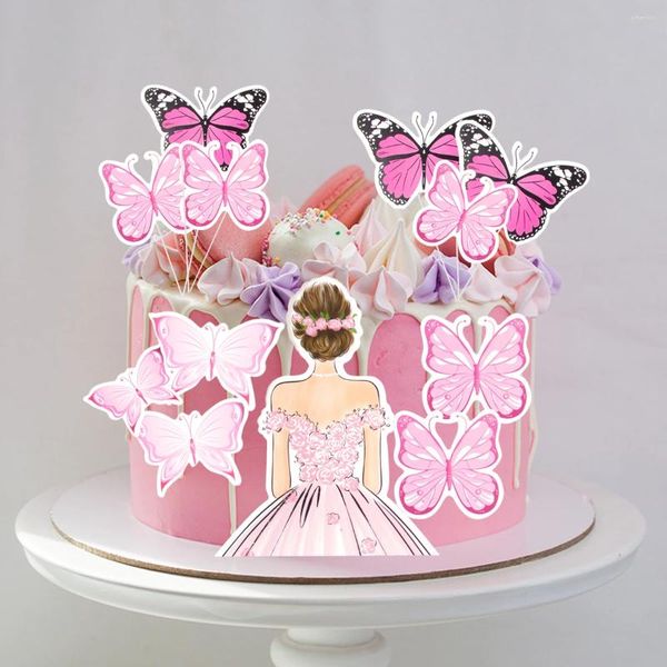 Herramientas para pasteles, 1 Juego de adornos traseros de mariposa para niña, decoración de feliz cumpleaños, decoraciones para hornear magdalenas, fiesta de ducha de novia y boda