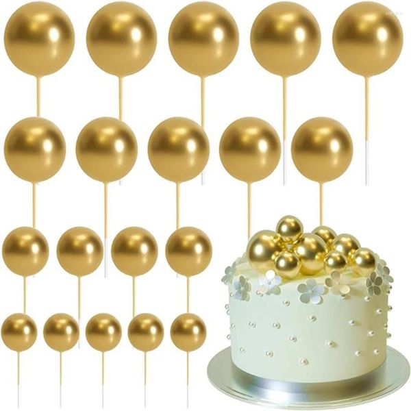 Herramientas para pasteles 20pcs Topper Ball Gold Silver Decor Fiesta de cumpleaños Graduación de boda DIY Baby Shower Decoración