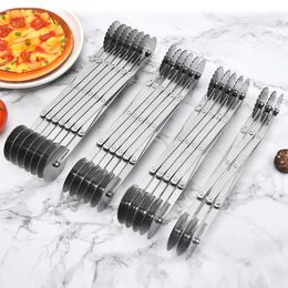 Outils de gâteau 3/5/6/7 roues à double tête en acier inoxydable diviseur de pâte coupe-pâtes lame de rouleau réglable pizza pâtisserie éplucheur outils de cuisson 231216