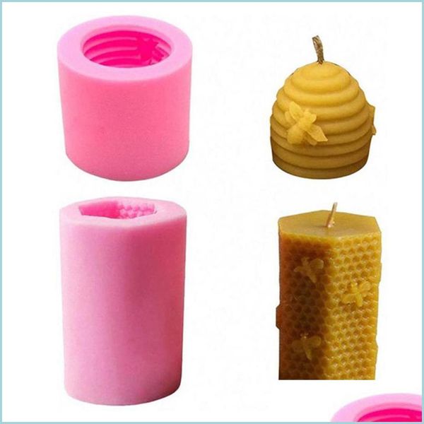 Cake Tools 3D Bee Shape Sile Candle Mod Honeycomb Beehive Forma para hacer velas Herramienta hecha a mano Diy Craft Wax Hives Mold Drop Delive Dhypd