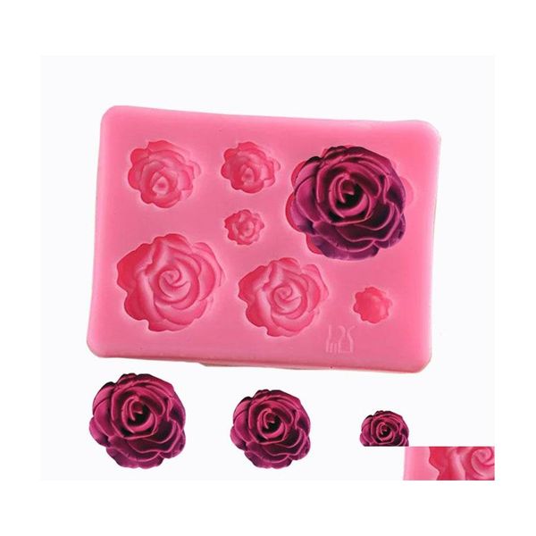 Herramientas para pasteles 3D Forma de rosa romántica Sile Moldes para hornear para jabón Dulces Helado de chocolate Flores Decoración Entrega de la gota Hogar Jardín Dhni6