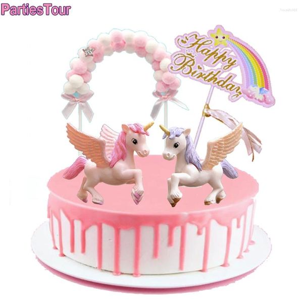 Herramientas de pastel 4 unids/set unicornio Topper nube arco cartel de feliz cumpleaños niños niñas fiesta decoración de boda