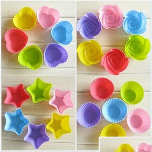 Cake gereedschap 7 cm muffin cake mal hart ster bloem ronde vorm cupcake cup warmtebestendige anti -aanbak sile zeep mod herbruikbaar bakgereedschap dhkmq