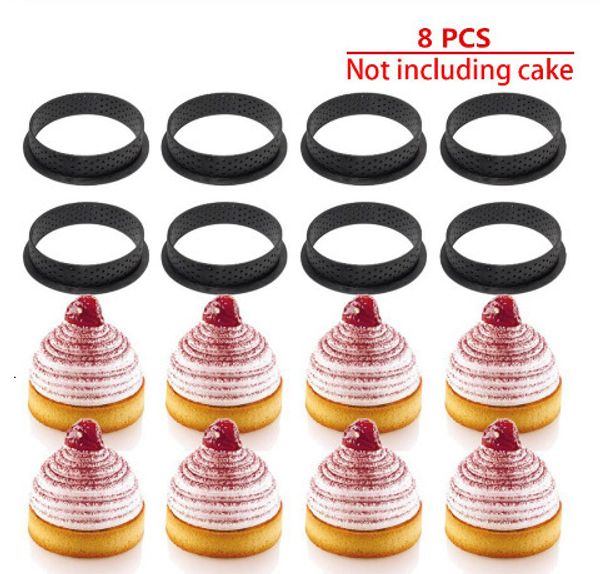 Outils de gâteau 8pcs forme ronde moule mousse cercle coupe outil de décoration dessert français bricolage anneau perforé antiadhésif ustensiles de cuisson tarte 230518