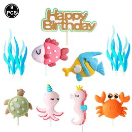9 pièces océan animaux mer gâteau Toppers anniversaire gâteau décoration bébé douche fête fournitures océan thème fête d'anniversaire décorations 231130