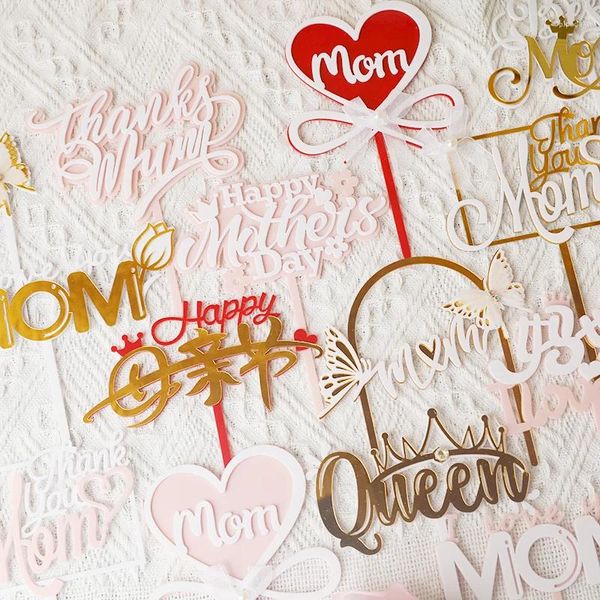 Outils de gâteau Collection acrylique de la fête des mères maman blanc platine papillon amour festival décoration carte plug-in pour fête d'anniversaire